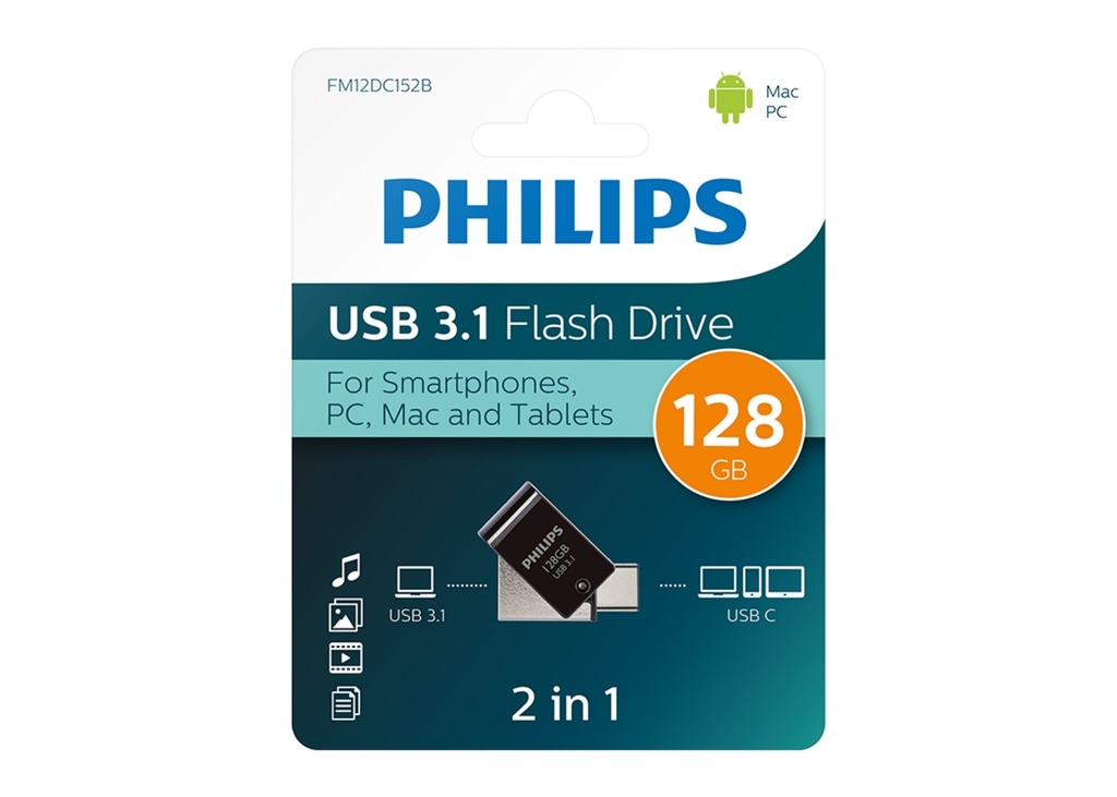 [40310] Philips 2si 1 Arada USB 3.1 - USB-C 128GB Gece Siyahı
