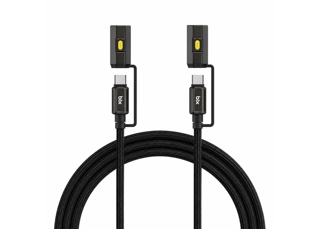 [41622] Bix T2IN1C 240W LED Fener ve Alevsiz Çakmak Fonksiyonlu Type-C to Type-C Şarj ve Data Kablosu 1.2 Metre Siyah