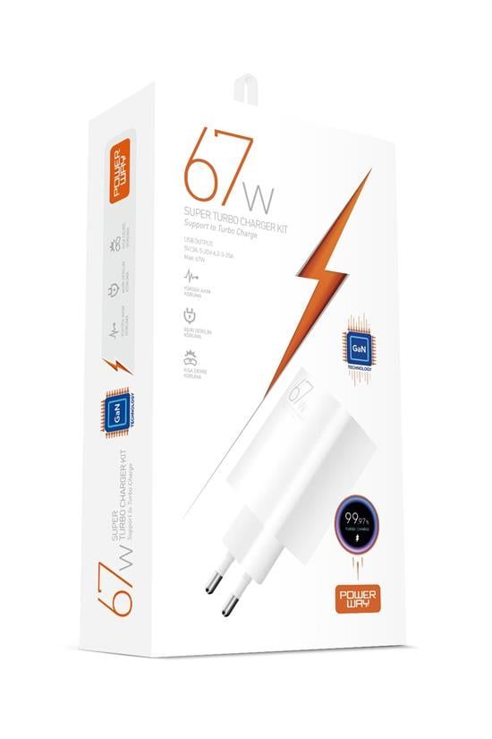 [M67] Powerway M67 Süper Turbo 67W Hızlı Şarj Adaptörü Gan Teknoloji USB Şarj Başlığı Universal Uyumluk