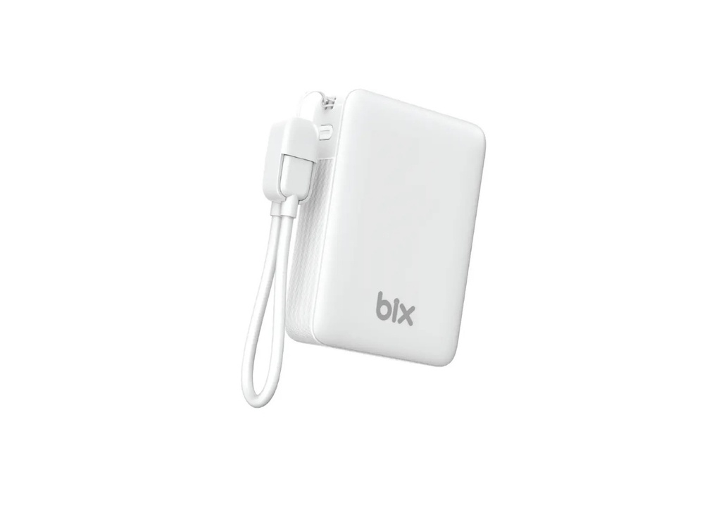 [41632] Bix PB116 10000mAh PD20W Hızlı Şarj, LED Ekran ve USB-C   USB-A Çıkışlı, Dahili Type-C Kablolu Mini Powerbank Beyaz