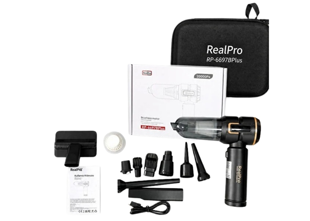 [41718] RealPro PR-6697BPlus 20000Pa 8 Adeç Uç Takımlı Çantalı Araç Süpürgesi