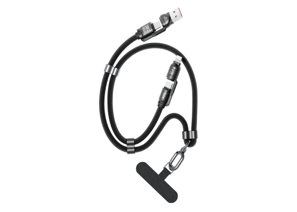 [41618] Bix BX5IN1C 240W Hızlı Şarj Kablosu 1.5m Örgülü Askı İpli - Siyah
