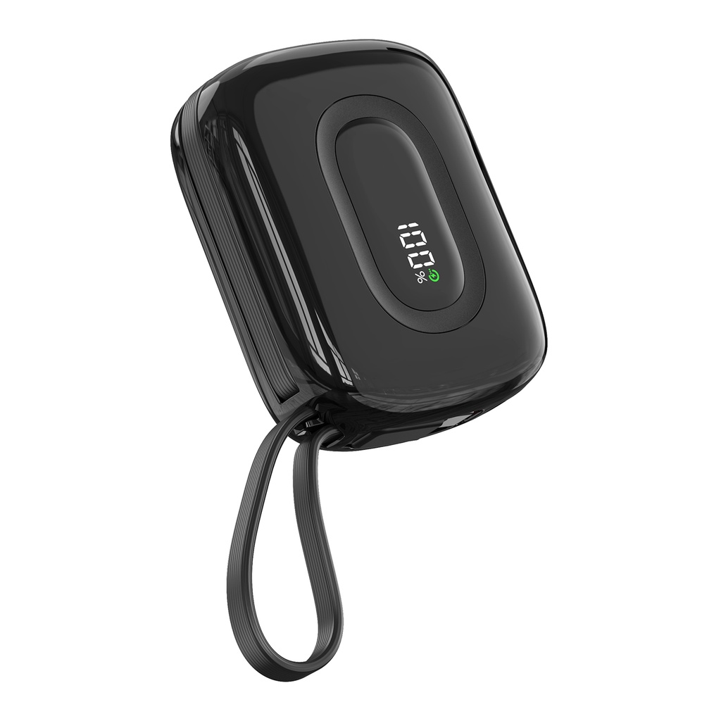 [41755] S-link P20M 10000mAh PD20W Type-C Kablolu Siyah LCD Taşınabilir Pil Şarj Cihazı Powerbank