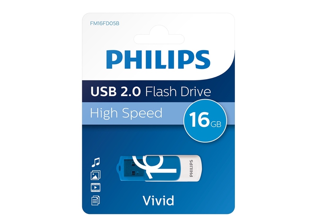 [41114] Philips USB 2.0 16GB Vivid Okyanus Mavisi