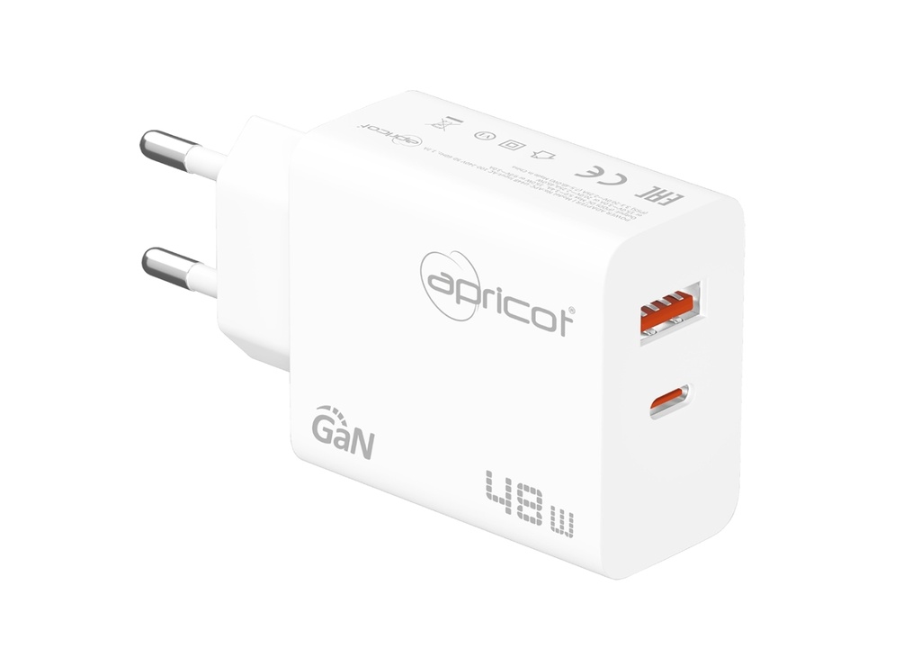 [39984] Apricot APC-U448 48W GaN  Beyaz Hızlı Ev Şarj Adaptörü