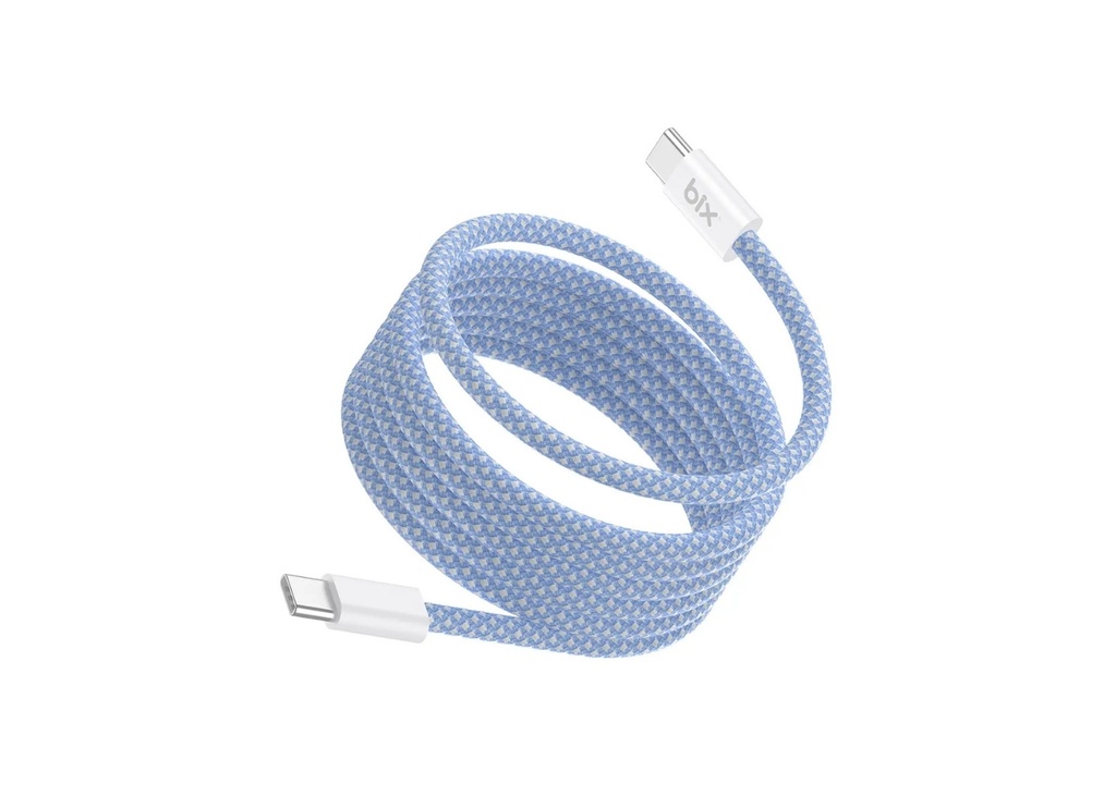 [41610] Bix T4CC 65W USB-C to USB-C Manyetik Tasarımlı Örgülü Hızlı Şarj ve Data Kablosu 1 Metre Mavi