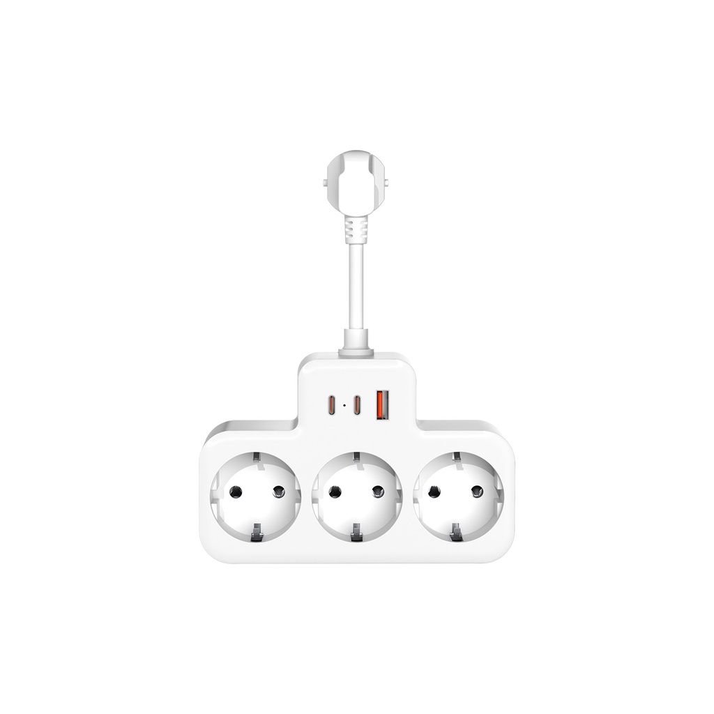 [41716] S-link PRZ07 Beyaz 3 Soketli 15mm 1 Usb 2 Type-C PD20W 1050 Joule Tam Bakır Kablolu Akım Korumalı Priz
