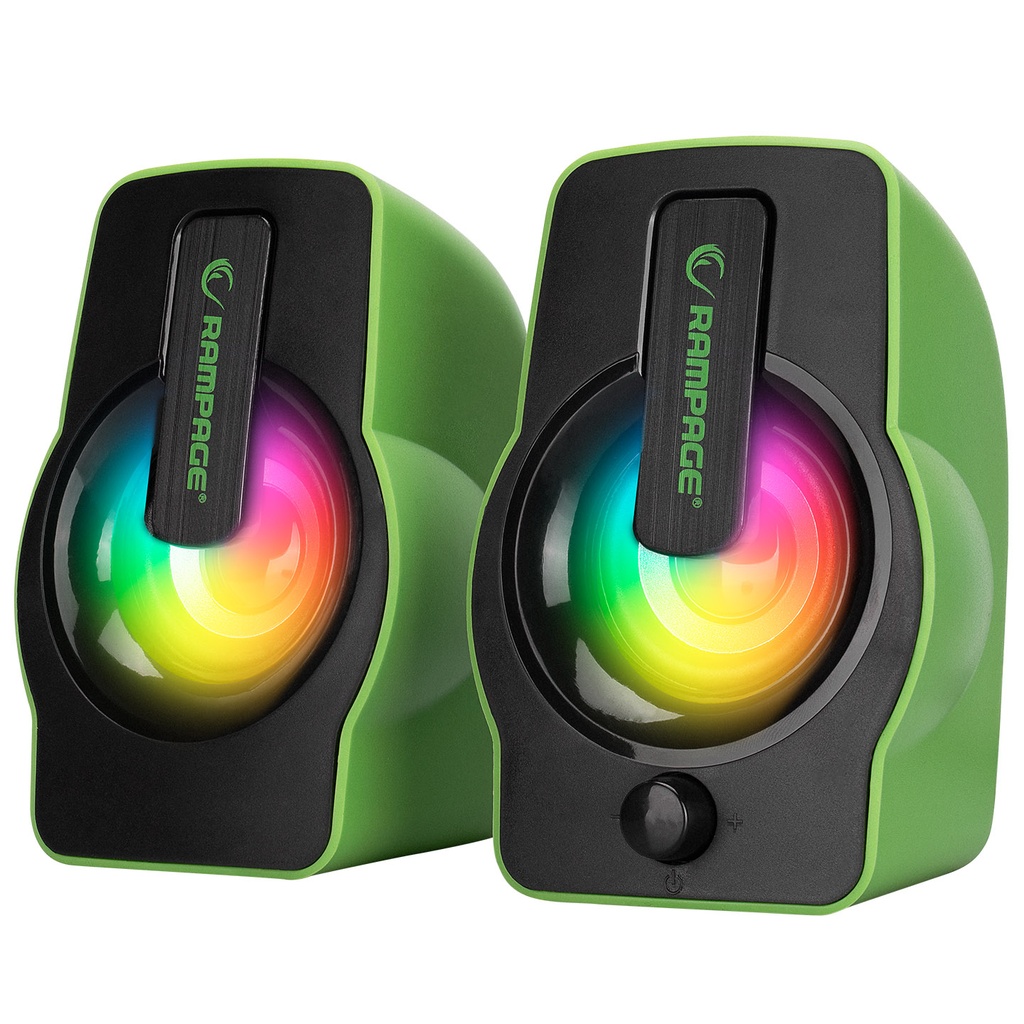 [30259] Rampage RMS-G7 FALSETTO 2.0 6 Watt RGB Ledli Yeşil Multimedia Gaming USB Speaker