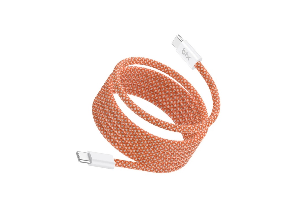 [41609] Bix T4CC 65W USB-C to USB-C Manyetik Tasarımlı Örgülü Hızlı Şarj ve Data Kablosu 1 Metre Turuncu