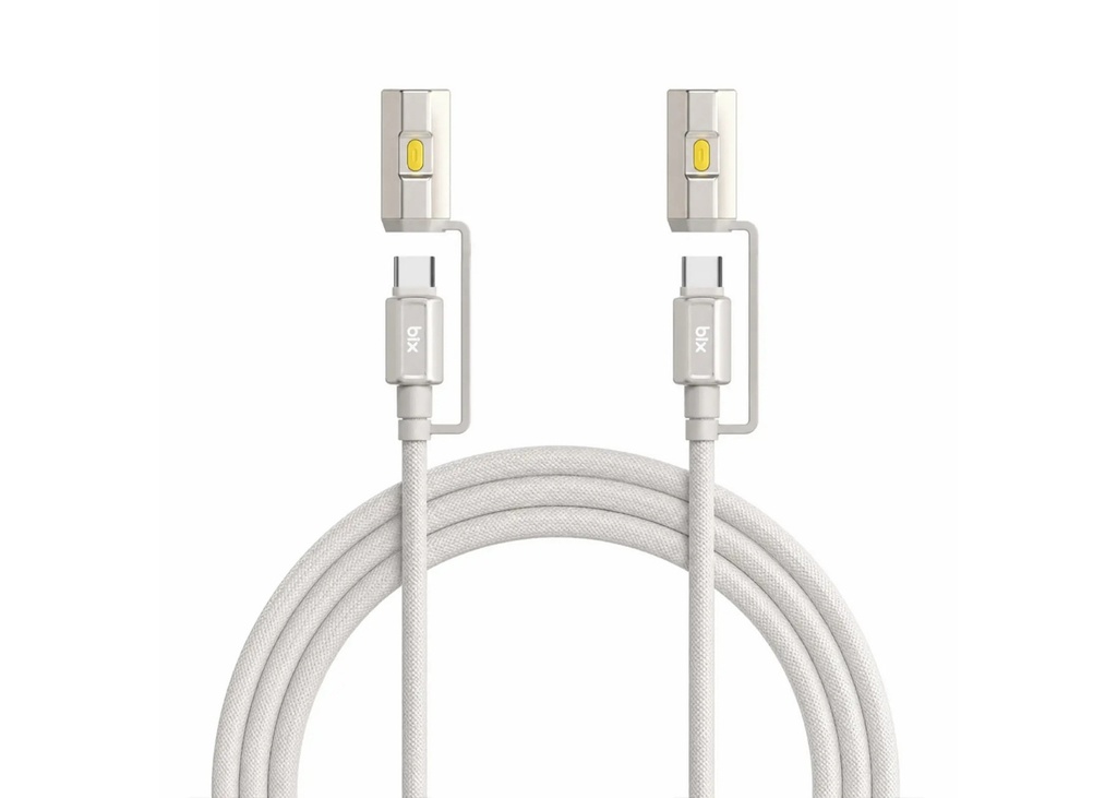 [41621] Bix T2IN1C 240W LED Fener ve Alevsiz Çakmak Fonksiyonlu Type-C to Type-C Şarj ve Data Kablosu 1.2 Metre Gri