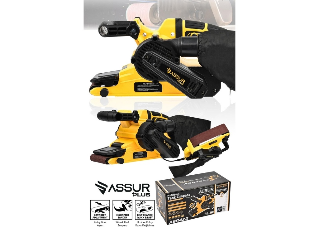 [41664] Assur ASR422 Plus 900W Elektrikli Vakumlu Tozsuz Cila Özellikli Tank Zımpara Makinesi