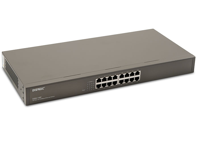 [37701] Everest ESW-116P 16Port 10/100Mbps Rock Uyumlu Metal Kasa Fast Ethernet Switch Hub