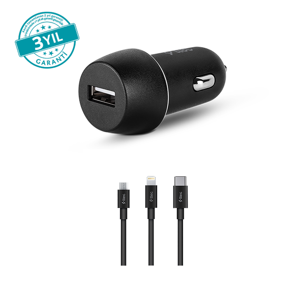 [2CKS20TS] ttec 2CKS20TS SmartCharger 2.1A Araç Şarj Aleti + Trio Kablo Siyah
