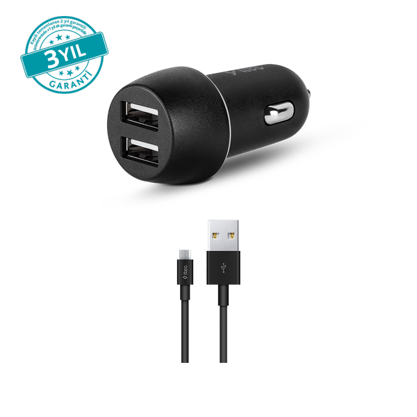 [2CKS21MS] ttec 2CKS21MS SmartCharger Duo 3.1A Araç Şarj Aleti Çift USB + Micro USB Kablo Siyah