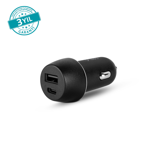 [2CKS24S] ttec 2CKS24S SmartCharger Duo PD 32W Araç Hızlı Şarj Aleti USB-C+USB-A Siyah
