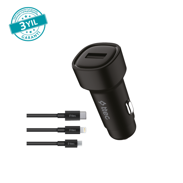 [2CKS30TS] ttec 2CKS30TS SmartCharger 2.4A Araç Şarj Aleti + Trio Kablo