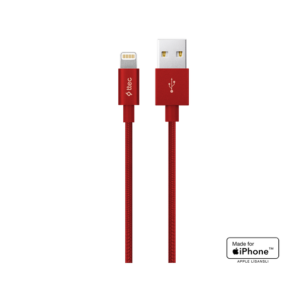 [2DKM02K] ttec 2DKM02K AlumiCable MFi USB-A - Lightning Şarj Kablosu Kırmızı