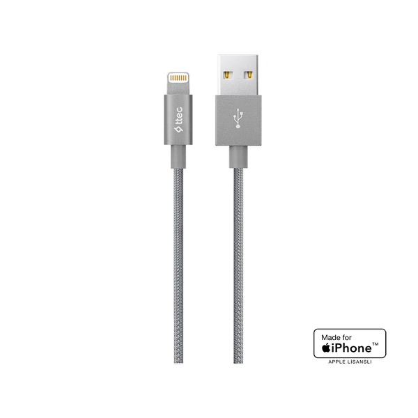 [2DKM02UG] ttec 2DKM02UG AlumiCable MFi USB-A - Lightning Şarj Kablosu Uzay Grisi