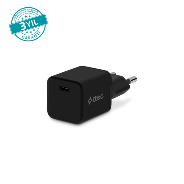 [2SCP01S] ttec 2SCP01S SmartCharger GAN 20W PD Seyahat Hızlı Şarj Aleti. Siyah