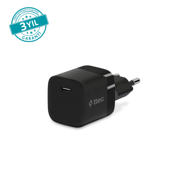 [2SCP03S] ttec 2SCP03S SmartCharger GAN 30W PD USB-C Seyahat Hızlı Şarj Aleti Siyah