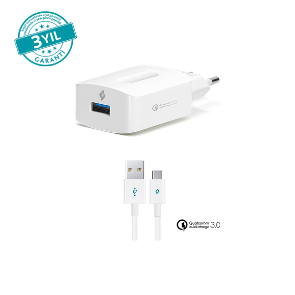 [2SCQC01C] ttec 2SCQC01C SpeedCharger QC 3.0 Seyahat Şarj Aleti + USB-C Kablo Beyaz