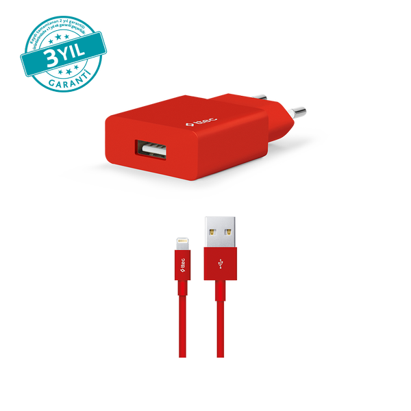 [2SCS20LK] ttec 2SCS20LK SmartCharger 2.1A Seyahat Şarj Aleti + Lightning Kablo Kırmızı