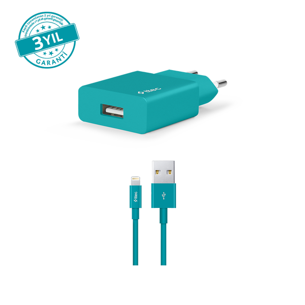 [2SCS20LTZ] ttec 2SCS20LTZ SmartCharger 2.1A Seyahat Şarj Aleti + Lightning Kablo Turkuaz