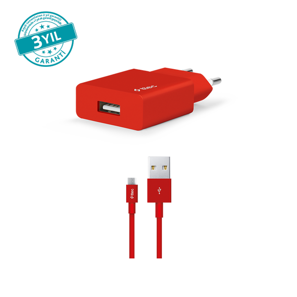 [2SCS20MK] ttec 2SCS20MK SmartCharger 2.1A Seyahat Şarj Aleti + Micro USB Kablo Kırmızı