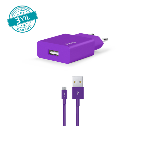 [2SCS20MMR] ttec 2SCS20MMR SmartCharger 2.1A Seyahat Şarj Aleti + Micro USB Kablo Mor