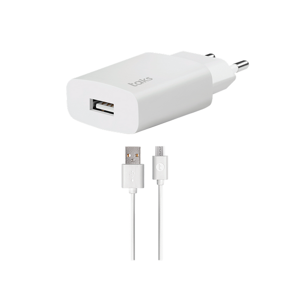taks 5TS01MB TS01 1.5A Seyahat şarj aleti + MicroUSB kablolu Beyaz