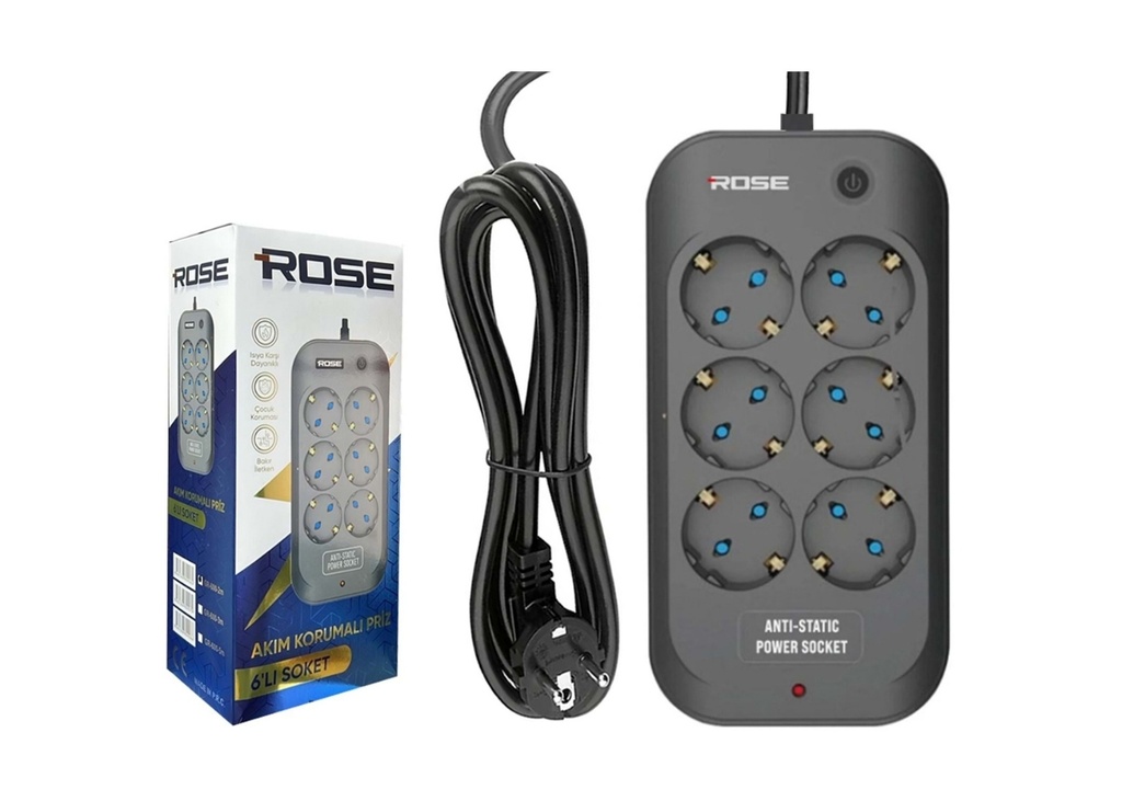 [41782] Rose GR-6005M 6Lı 5 Metre 16A Akım Korumalı Priz