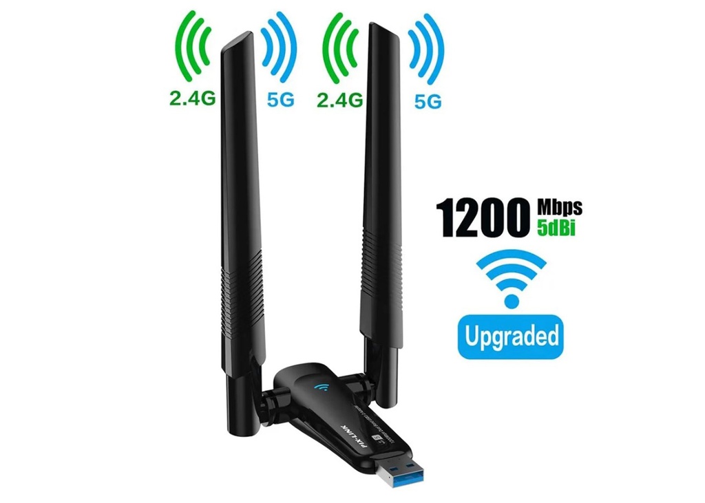 [38986] PIX-LINK Platoon PL-9340 AC1200 867Mbps 5GHz + 300Mbps 2.4 GHz Çift Anten Wireless USB Adaptör