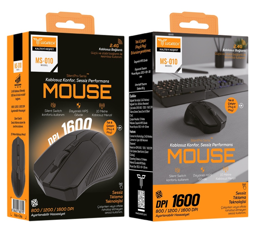 Lucatech MS-010 kablosuz maus DPI 1600 sessiz