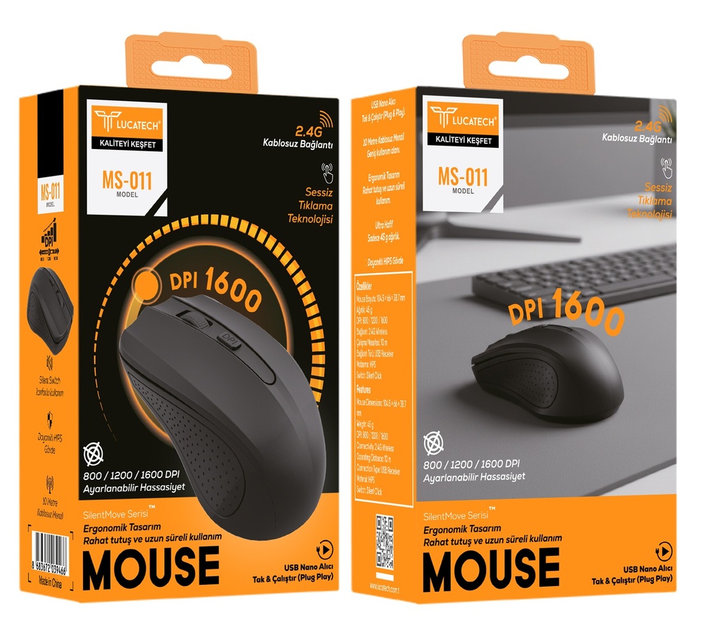 Lucatech MS-011 kablosuz maus DPI 1600 sessiz