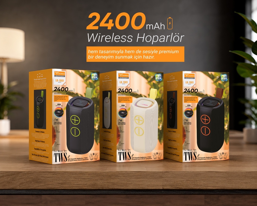 [LB-1001] Lucatech LB-1001 30W 2400 MAH Taşınabilir RGB Işıklı Wireless Hoparlör