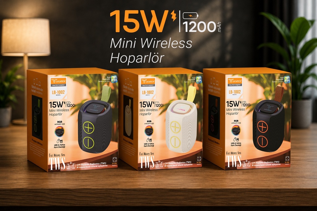 [LB-1002] Lucatech LB-1002 15W 1200 MAH Taşınabilir RGB Işıklı Wireless Hoparlör