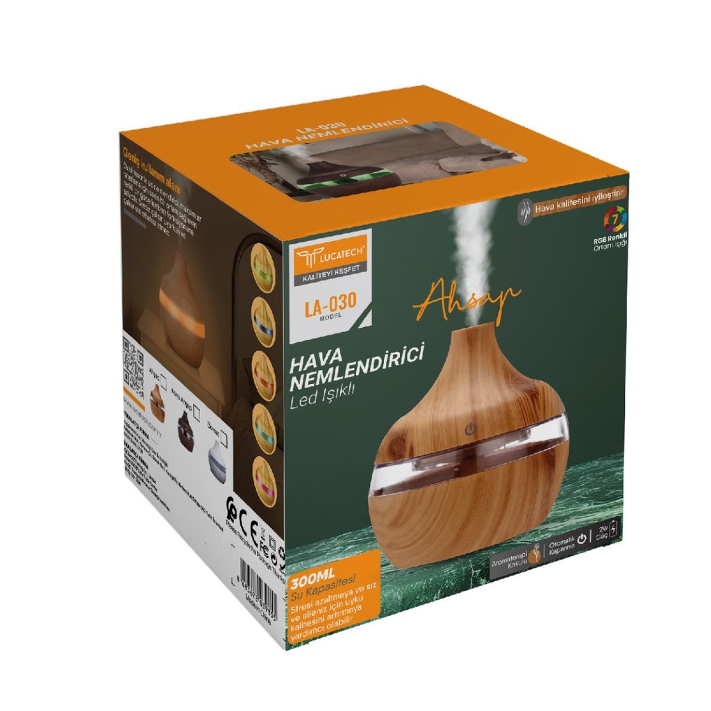 Lucatech LA-030 Ahşap Led Işıklı Hava Nemlendirici