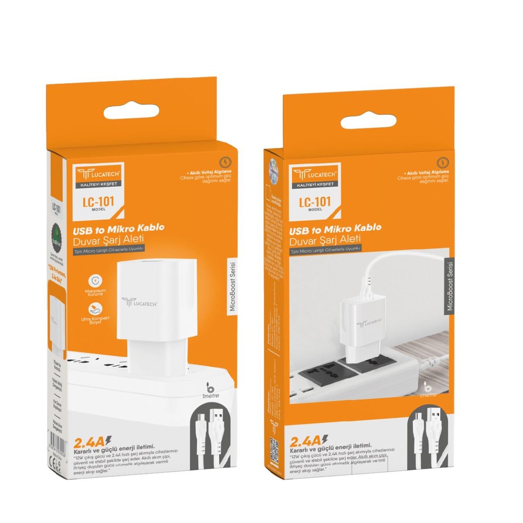 [LC-101] Lucatech LC-101 2.1A, 1mt USB-Micro Kablolu Şarj Cihazı