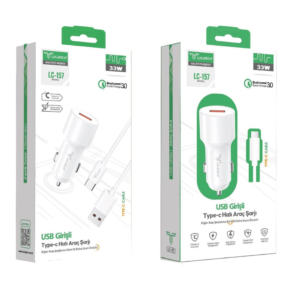 Lucatech LC-157 33W, 1X USB Type-C Kablolu Araç Şarj
