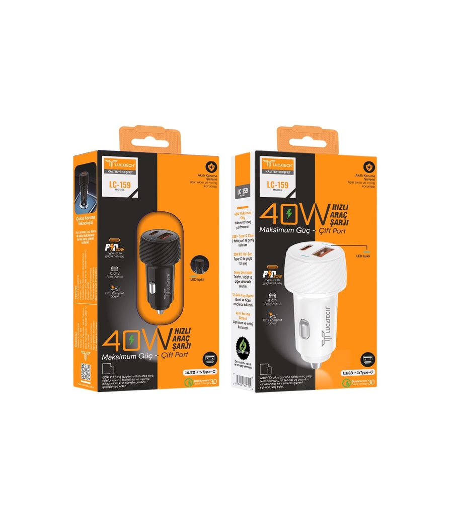 LC-159| 40W, PD+USB hızlı Araç Şarj Başlığı