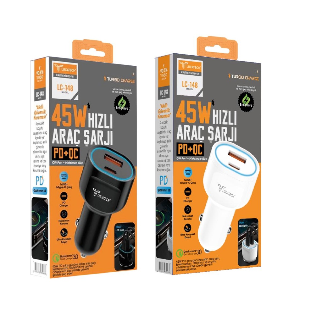 LC-148 | 45W, PD+USB Turbo Araç Şarj Başlığı