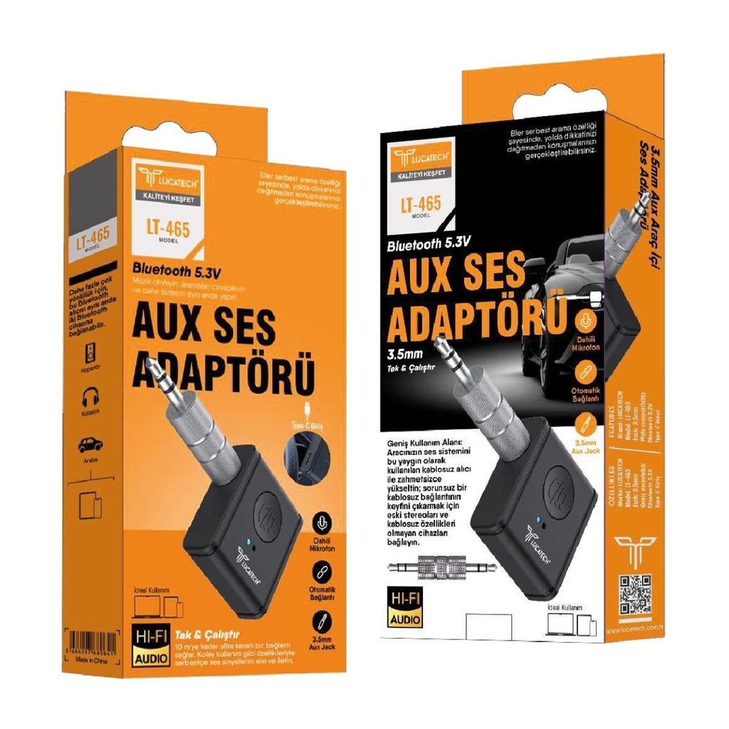 [LT-465] Lucatech LT-465 Bluetooth 5.3 AUX Ses Adaptörü