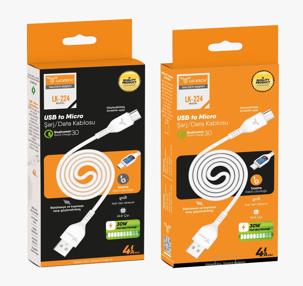 [LK-224] Model: LK-224 | 4.A 30W, 1mt Mikro USB Şarj Kablosu
