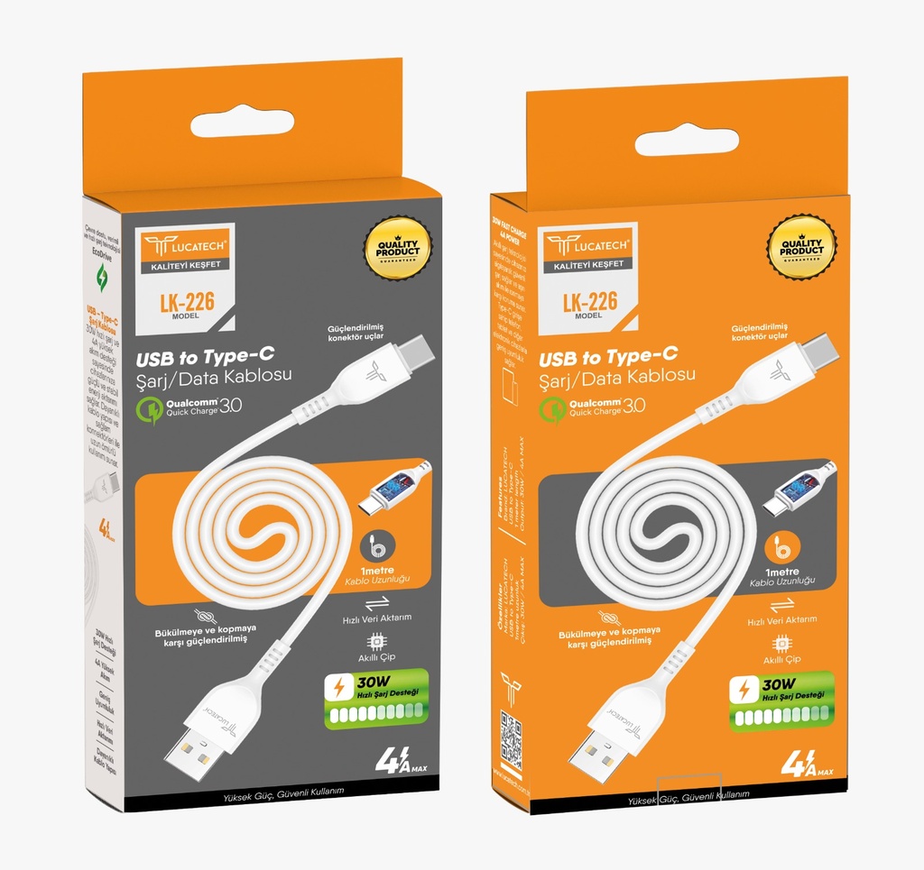 [LK-226] LK-226 Type-C Hızlı Şarj Kablosu – 4.A  30W, 1 Metre