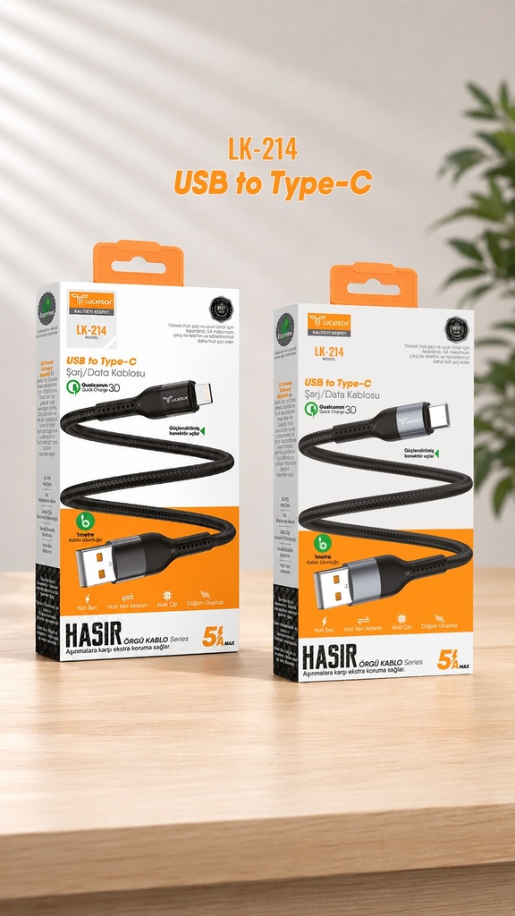 [LK-214] Lucatech LK-214 USB 6A 1 metre Type-C Şarj Kablosu