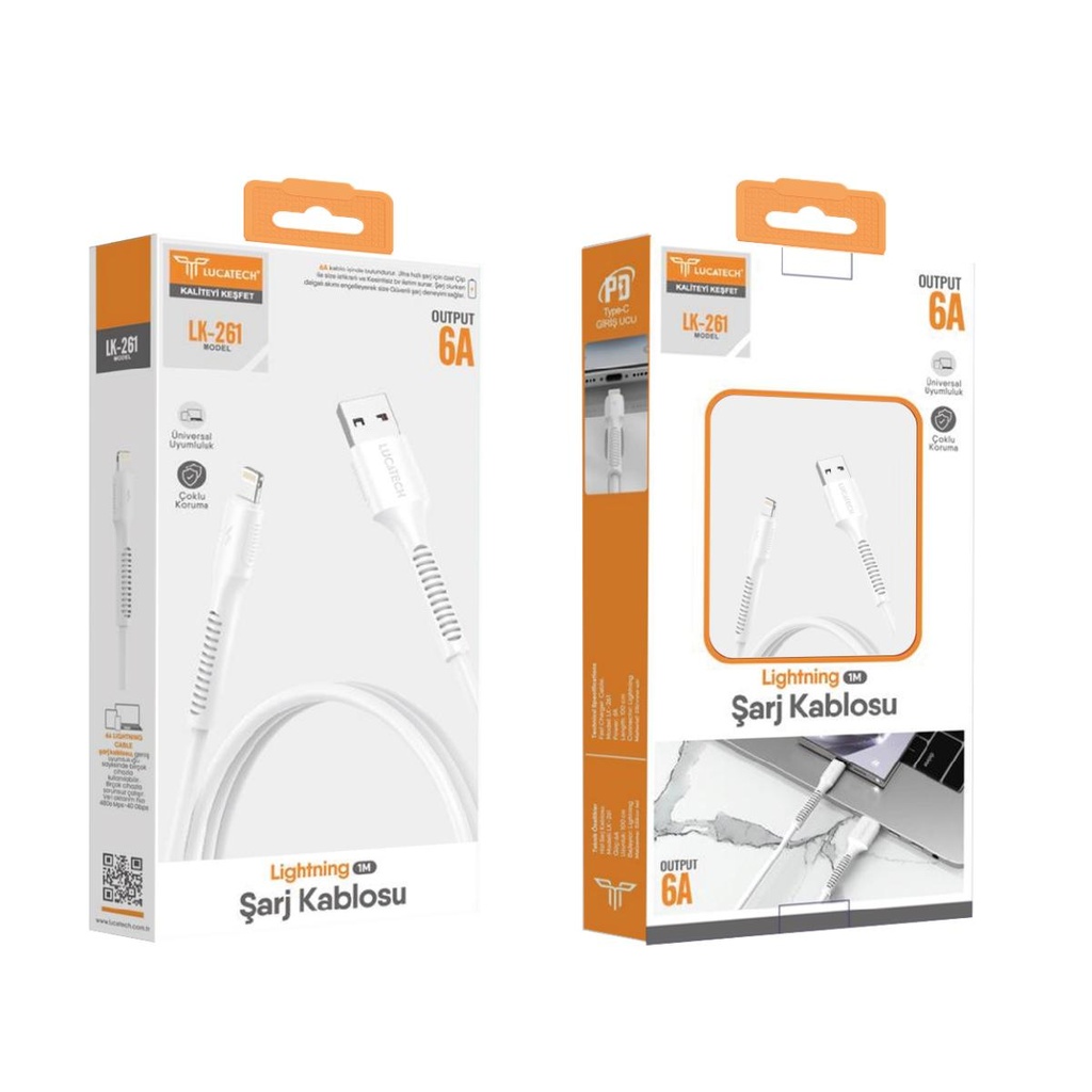 [LK-261] Lucatech LK-261 USB 6A 1 metre Lightning Şarj Kablosu