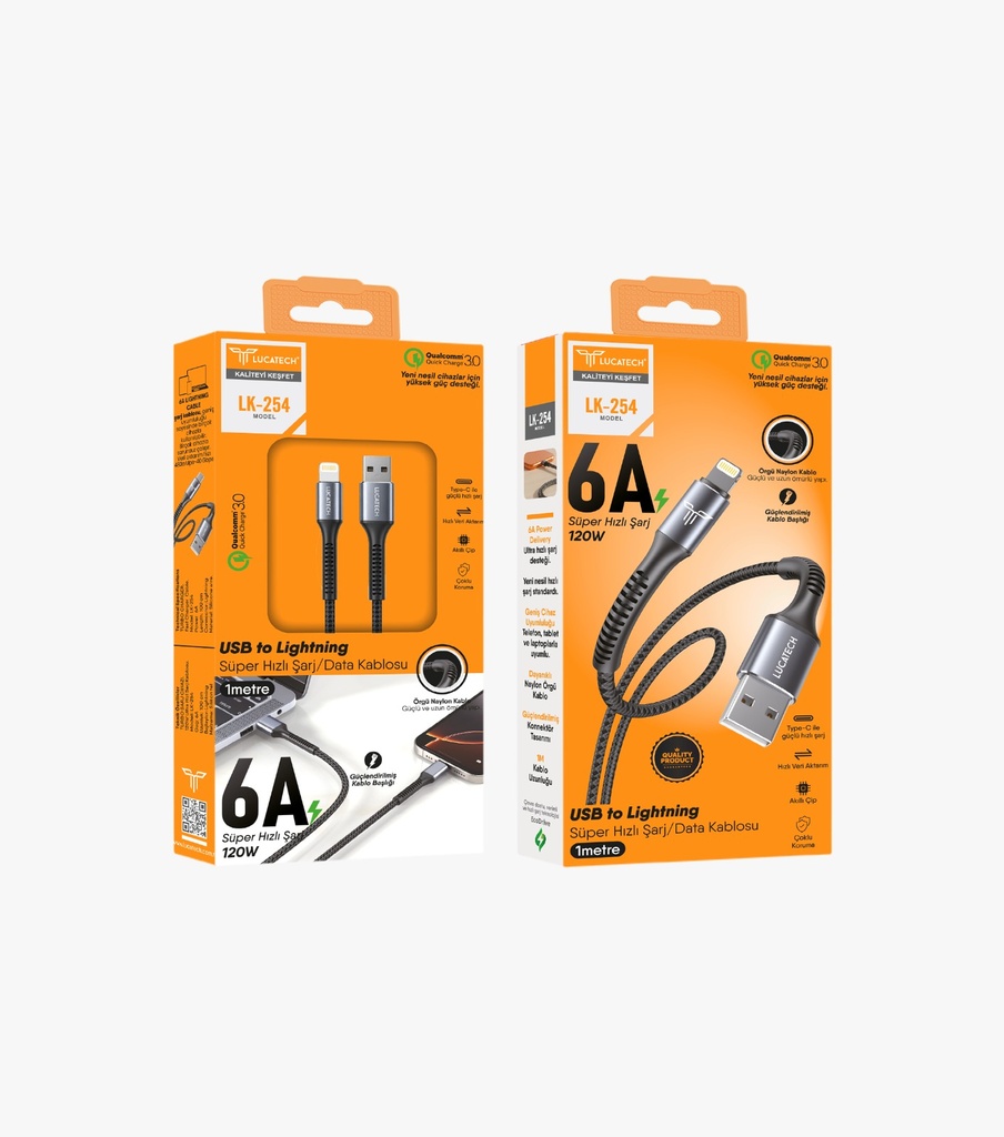 [LK-254] Lucatech LK-254 Lightning Şarj Kablosu – 6A