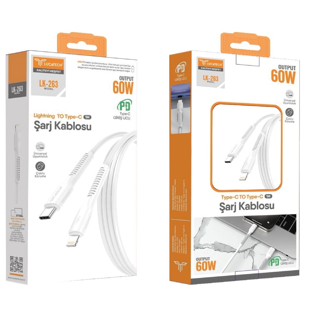[LK-263] Lucatech LK-263 PD 60w 1 metre Lightning Şarj Kablosu