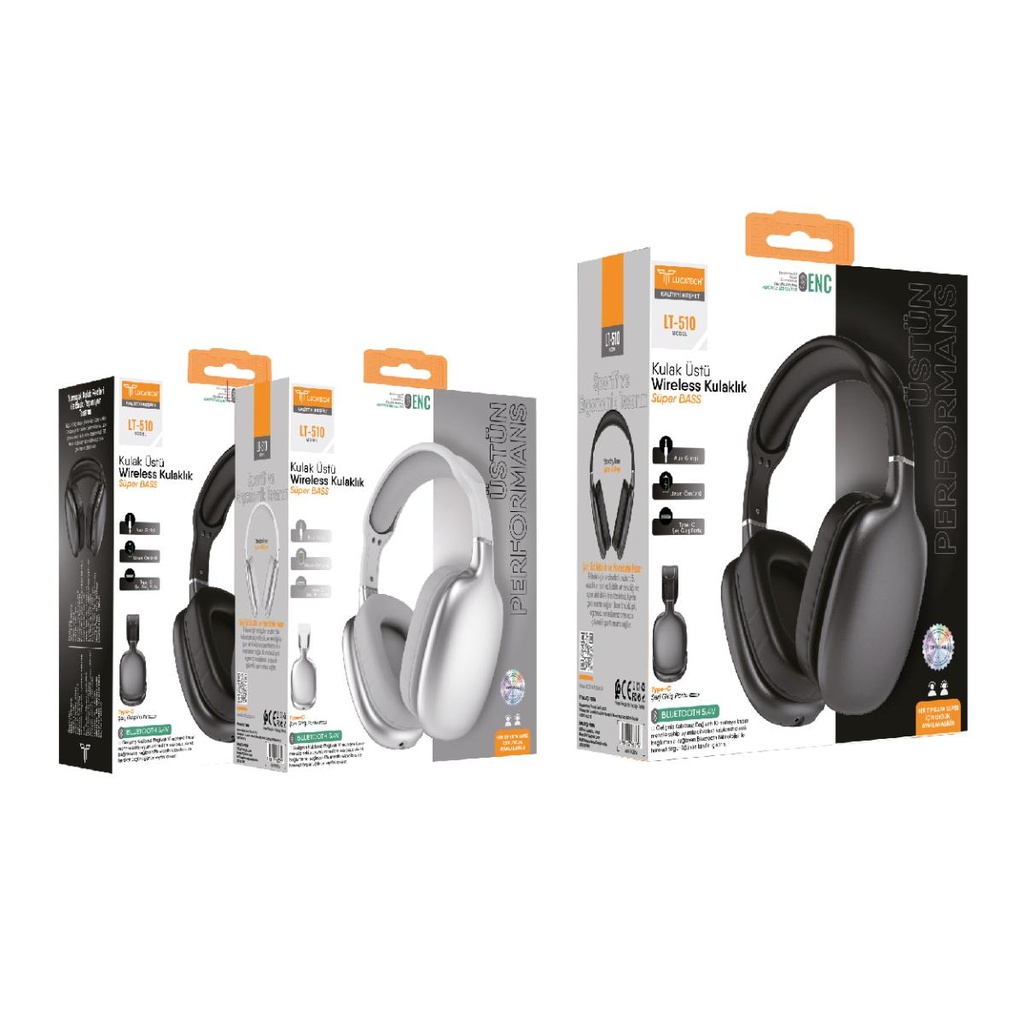 [LT-510] Lucatech LT-510 Kulak Üstü Wireless Kulaklık – ENC | Super Bass