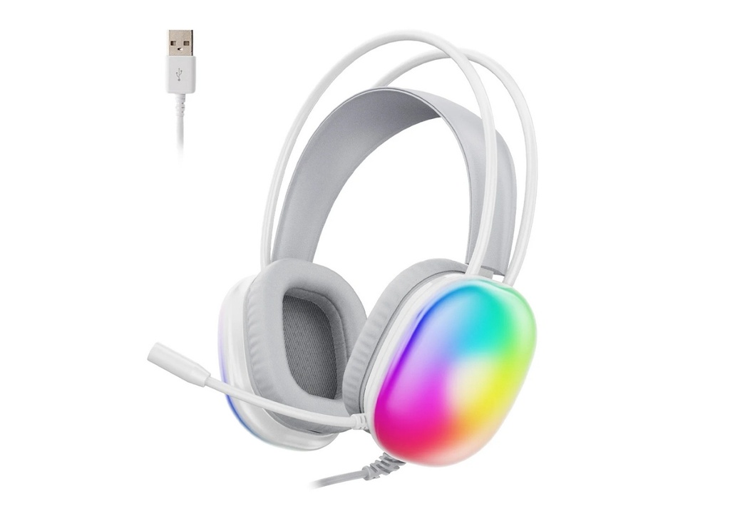 [40842] Lcoo Lecoo HT409 USB Kablolu RGB LED Aydınlatmalı Mikrofonlu Kulak Üstü Gaming Kulaklık Beyaz